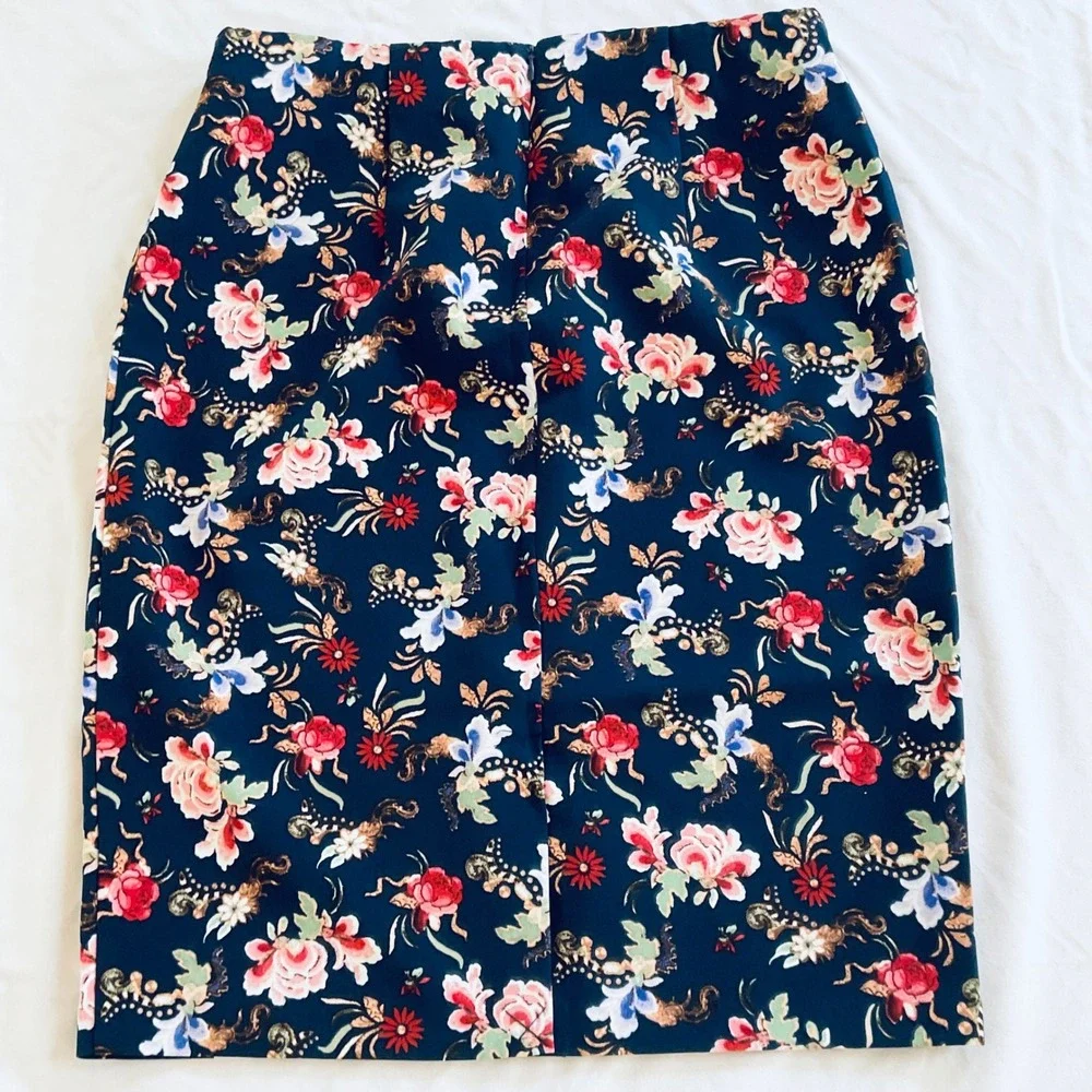 Philosophy women's floral pencil skirt 12 summer lightweight‎ stretch Navy boho